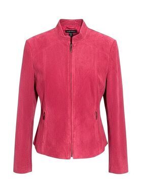ANN STEVENS Womens (M) '90s Rose Pink 100% Distressed Suede Leather ZipUp Jacket
